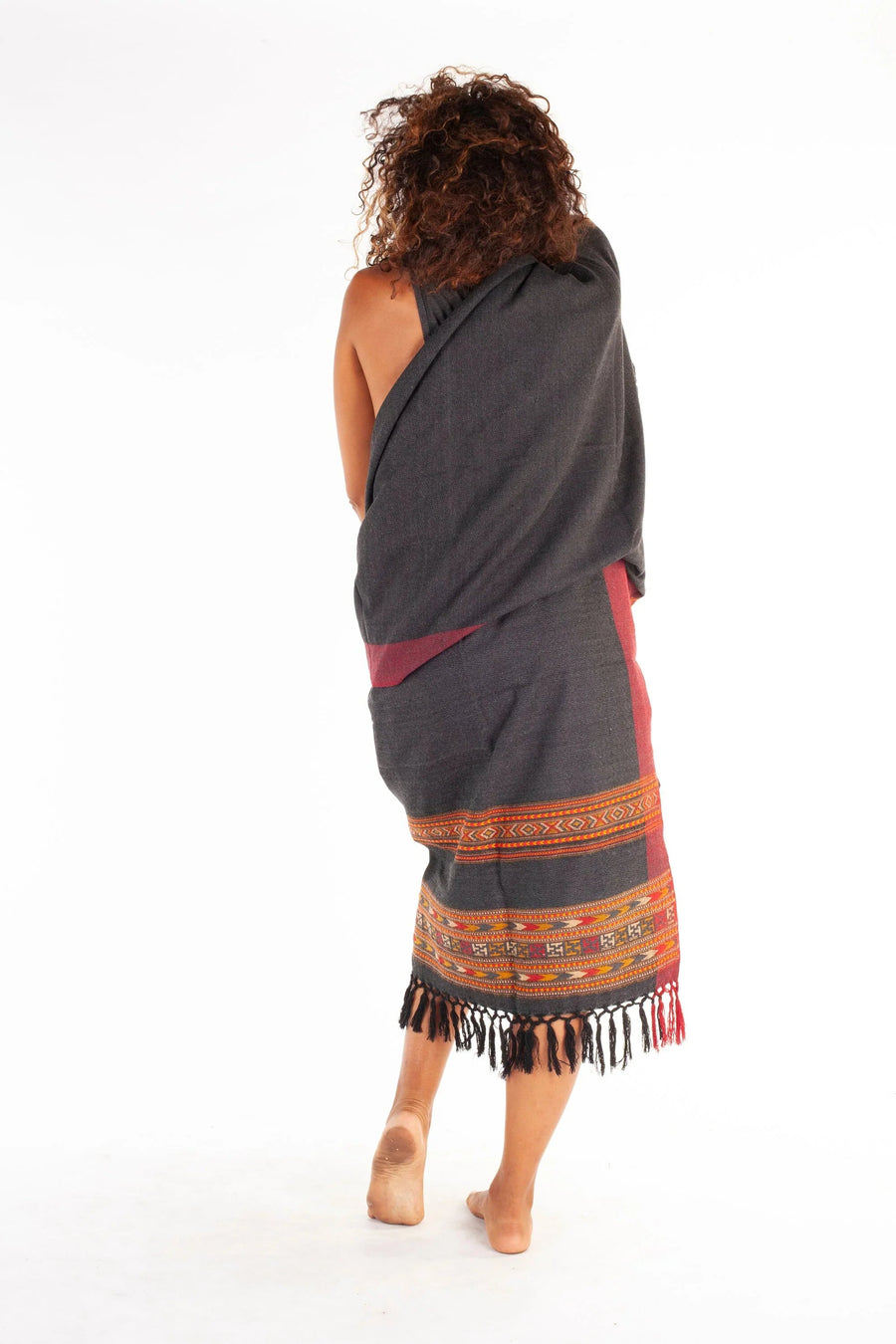 HANDMADE CASHMERE SHAWL DARK GREY WOOL - Trancentral Shop