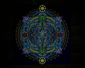 Handmade Maha Yantra UV Psychedelic tapestry - Trancentral Shop