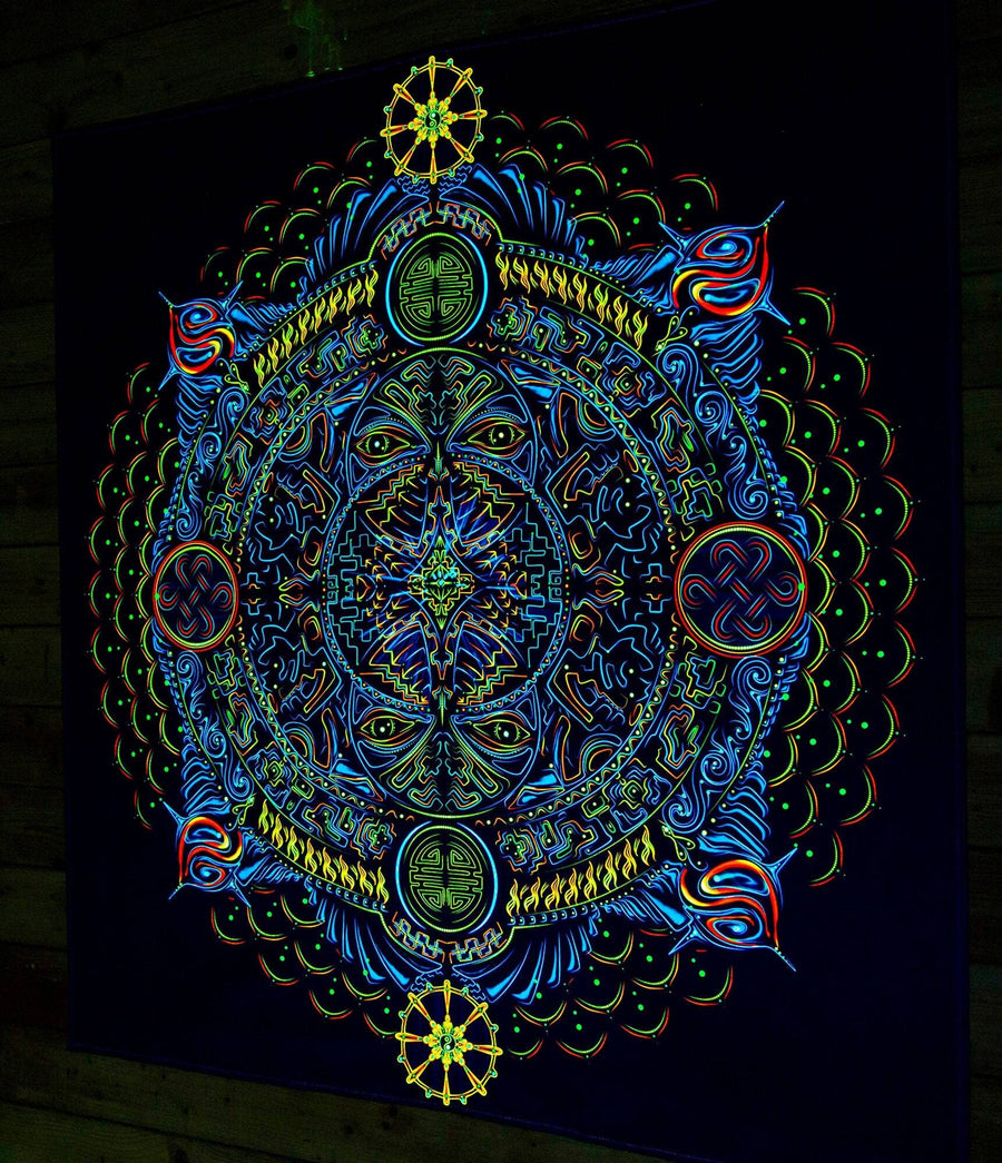 Handmade Maha Yantra UV Psychedelic tapestry - Trancentral Shop