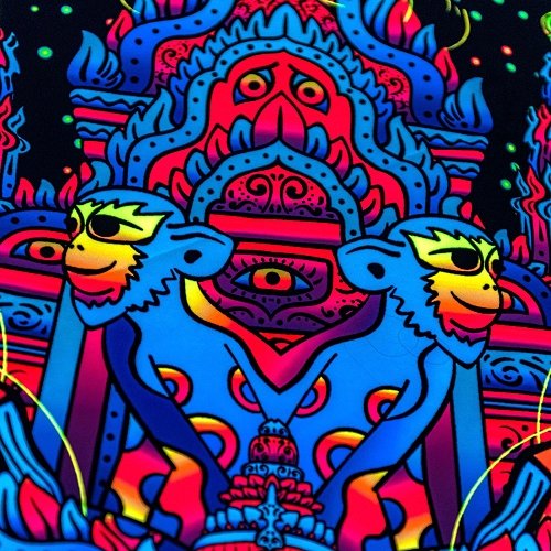 Hanuman Mandala Psychedelic Fluorescent UV-Reactive Backdrop Tapestry Blacklight Wall Hanging - Trancentral Shop