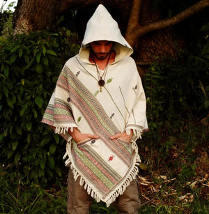 HODDI WHITE HOODED PONCHO WITH HOOD - Trancentral Shop