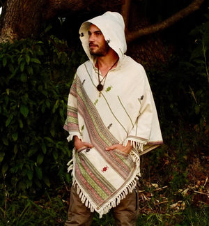 HODDI WHITE HOODED PONCHO WITH HOOD - Trancentral Shop