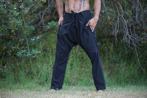 MENS COTTON PANTS BLACK DROP CROTCH