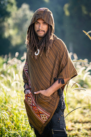 JHANA HOODED PONCHO WITH POCKETS GOLDEN - Trancentral Shop