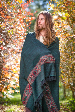 JHANA MEDITATION PRAYER SHAWL BLANKET GREEN - Trancentral Shop