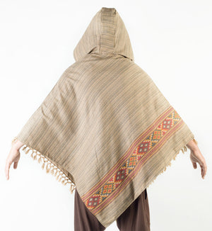 JHANA MENS BROWN HOODED PONCHO, CASHMERE - Trancentral Shop