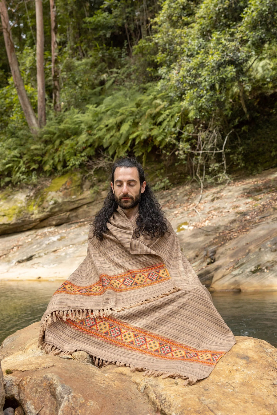 JHANA SHAWL MEDITATION PRAYER MOCCA BROWN - Trancentral Shop