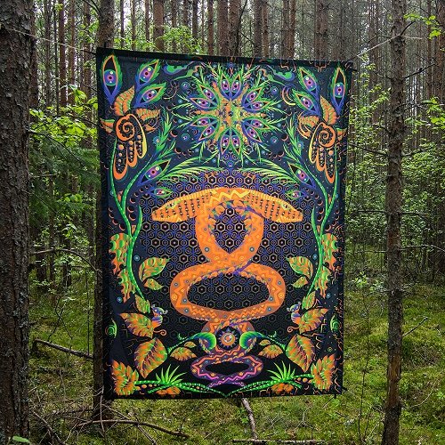 Jungle Snake Psychedelic Fluorescent UV-Reactive Backdrop Tapestry Blacklight Poster - Trancentral Shop