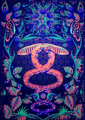 Jungle Snake Psychedelic Fluorescent UV-Reactive Backdrop Tapestry Blacklight Poster - Trancentral Shop