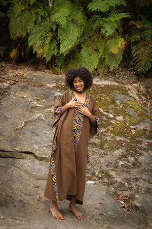 KAFATU WOMENS BROWN KAFTAN DRESS MAXI - Trancentral Shop