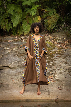 KAFATU WOMENS BROWN KAFTAN DRESS MAXI - Trancentral Shop