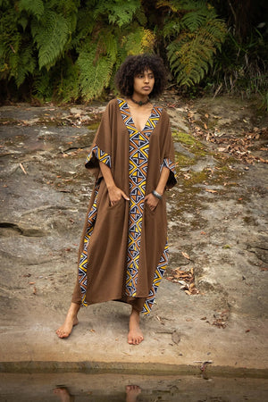 KAFATU WOMENS BROWN KAFTAN DRESS MAXI - Trancentral Shop