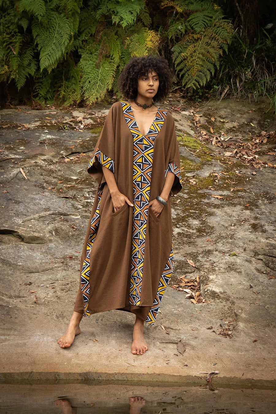 KAFATU WOMENS BROWN KAFTAN DRESS MAXI - Trancentral Shop