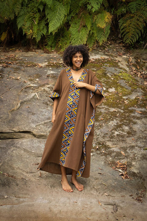 KAFATU WOMENS BROWN KAFTAN DRESS MAXI - Trancentral Shop