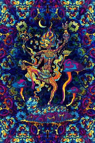 Kali in Acidland Psychedelic Fluorescent UV-Reactive Backdrop Tapestry Blacklight Poster - Trancentral Shop
