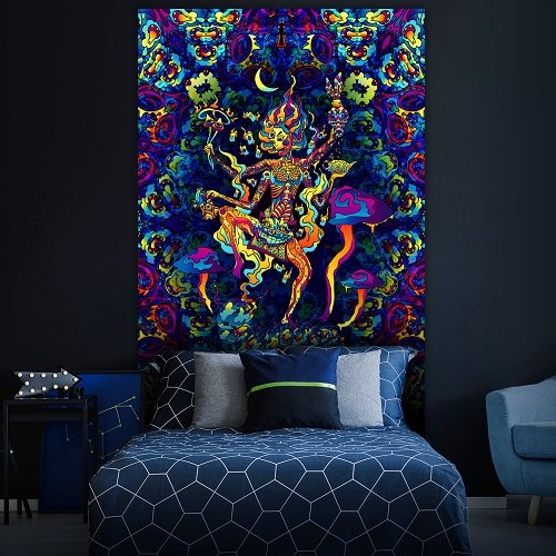 Kali in Acidland Psychedelic Fluorescent UV-Reactive Backdrop Tapestry Blacklight Poster - Trancentral Shop
