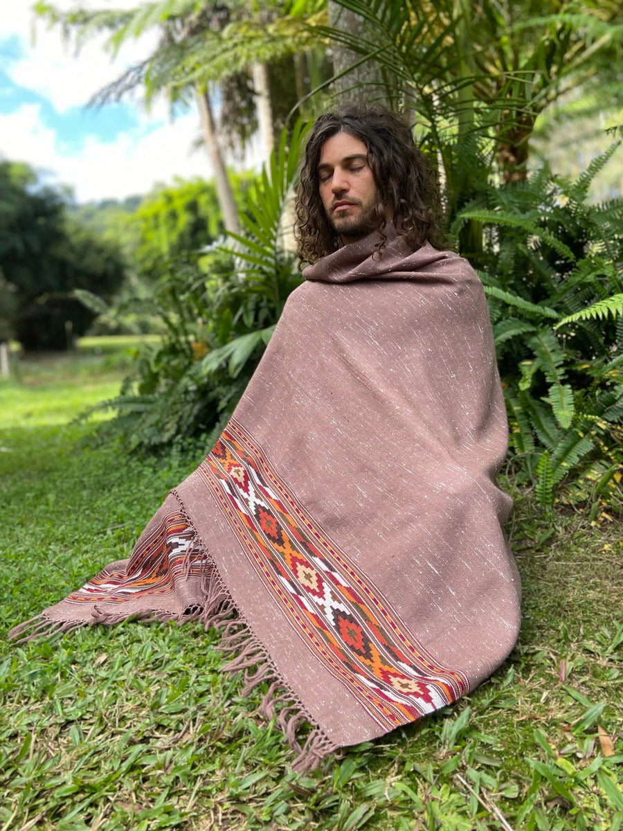 KARUNA SHAWL SIENNA BROWN HANDWOVEN WOOL - Trancentral Shop