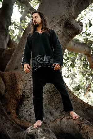 KAURI LONG SLEEVE BLACK MENS TOP - Trancentral Shop