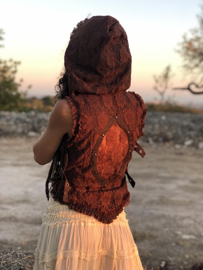 Lace Boho Vest with Side Buckles and Hoodie - Trancentral Shop