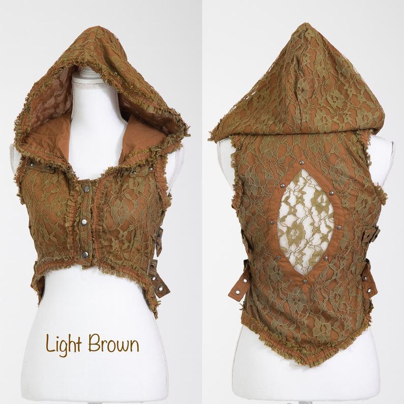 Lace Boho Vest with Side Buckles and Hoodie - Trancentral Shop
