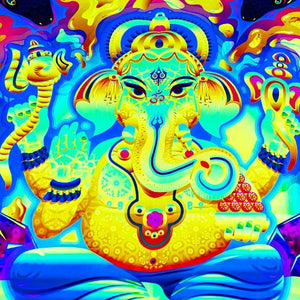 Lord Ganesh and Electric Eels – Psychedelic Fluorescent UV-Reactive Backdrop Tapestry Blacklight Wall Hanging - Trancentral Shop