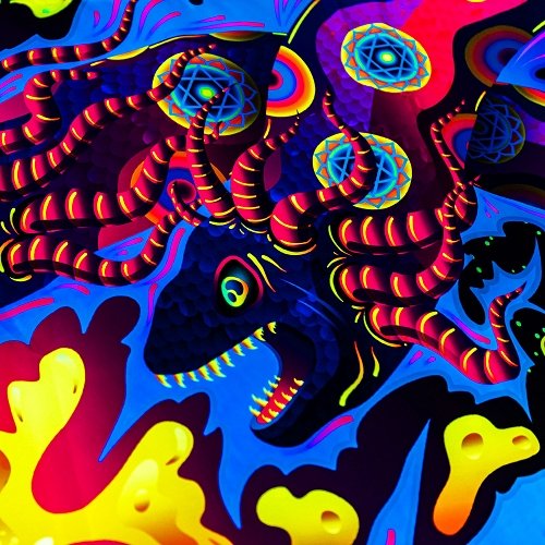 Lord Ganesh and Electric Eels – Psychedelic Fluorescent UV-Reactive Backdrop Tapestry Blacklight Wall Hanging - Trancentral Shop