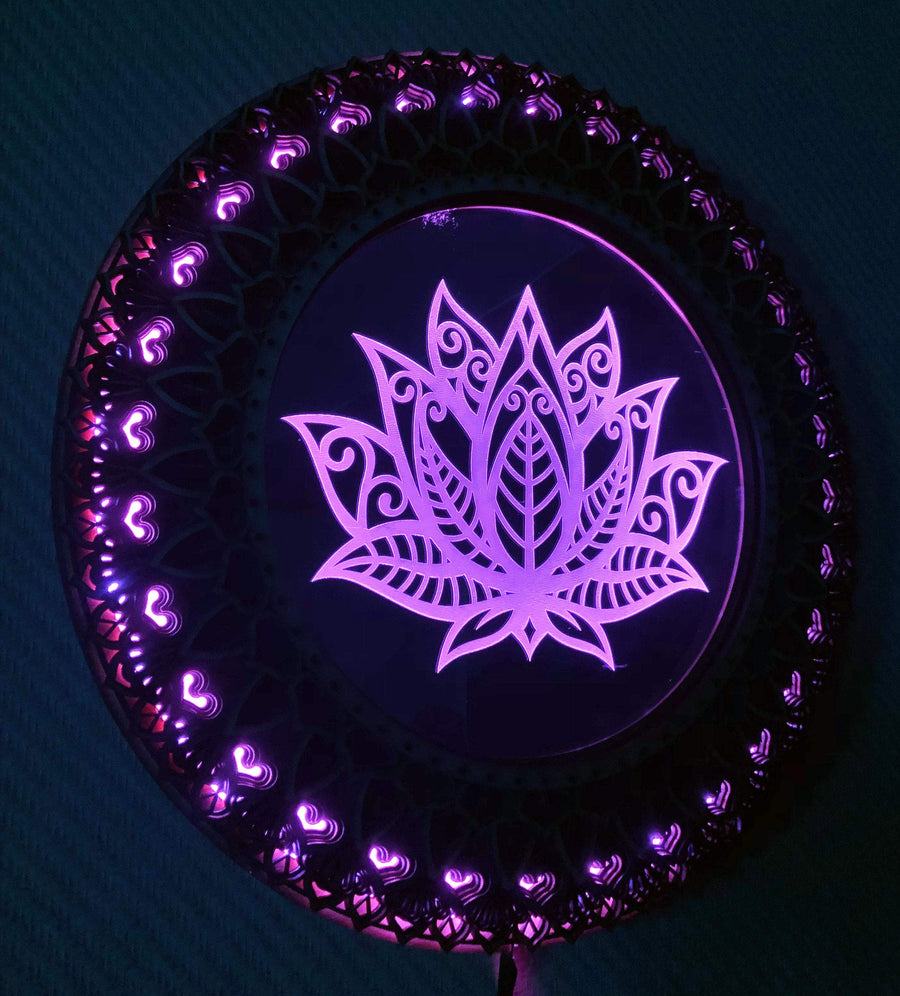 Lotus Wall mirror wall art with glowing led light - Trancentral Shop
