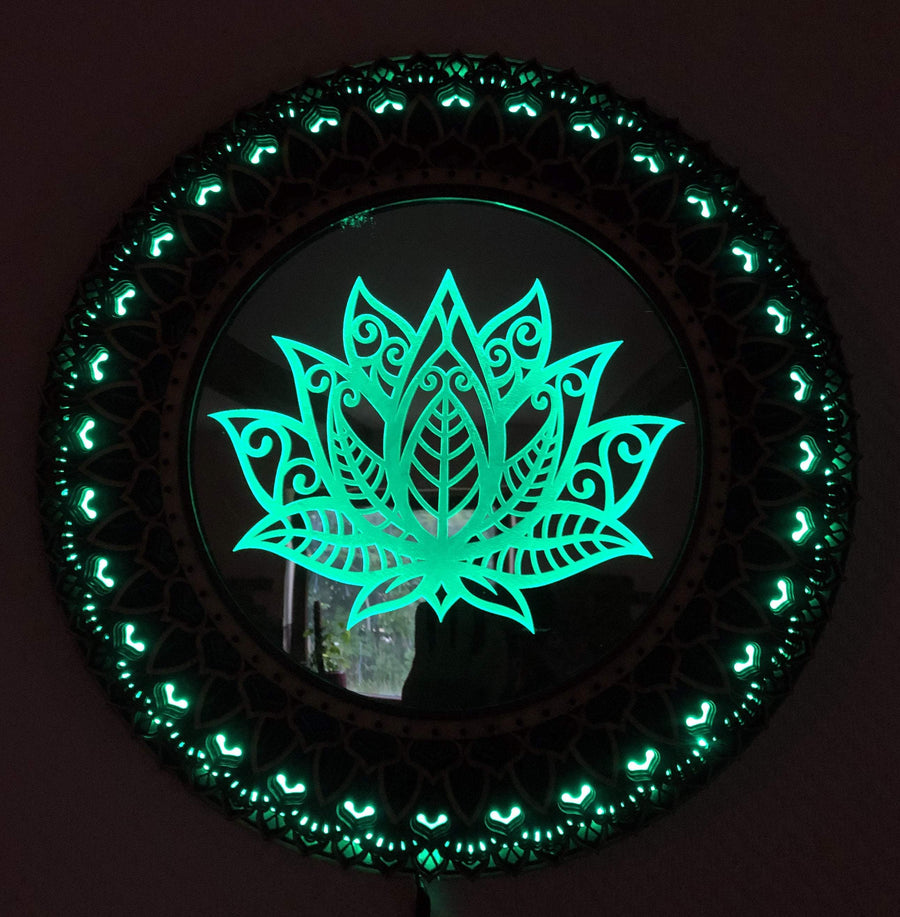 Lotus Wall mirror wall art with glowing led light - Trancentral Shop