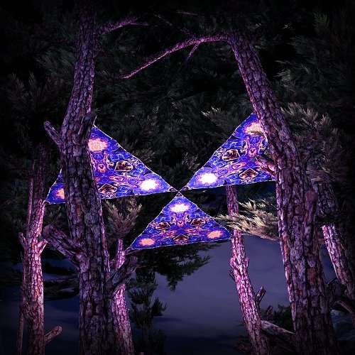 Magic Mushroom Werewolves Triangle TR01 Psychedelic UV Reactive Canopy Parts Stretchable Print on Lycra - Trancentral Shop