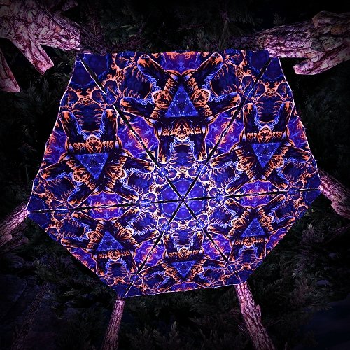 Magic Mushroom Werewolves Triangle TR03 Psychedelic UV Reactive Canopy Parts Stretchable Print on Lycra - Trancentral Shop