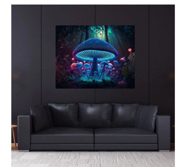 Magic Mushroon Wall Hanging | Shamanic Tapestry | Visionary Psychedelic Art | UV Ink Blacklight Psychedelic Tapestry - Trancentral Shop