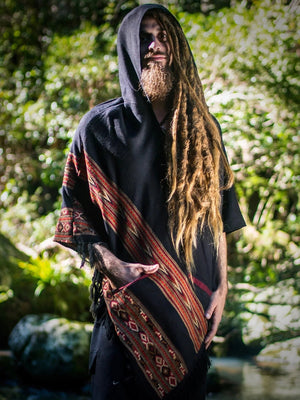 MENS BLACK PONCHO YAK WOOL HANDMADE - Trancentral Shop