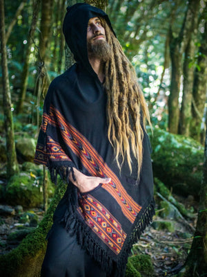 MENS BLACK PONCHO YAK WOOL HANDMADE - Trancentral Shop