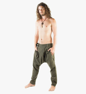 MEN'S HAREM PANTS GREEN AFGHANI DROP - Trancentral Shop