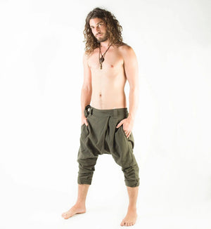 MEN'S HAREM PANTS GREEN AFGHANI DROP - Trancentral Shop