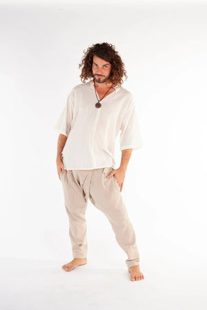 MENS PANTS BEIGE AFGHANI HAREM DROP - Trancentral Shop