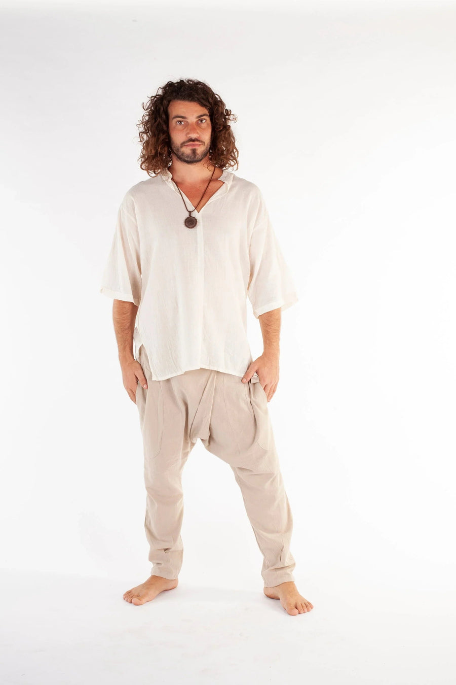 MENS PANTS BEIGE AFGHANI HAREM DROP - Trancentral Shop