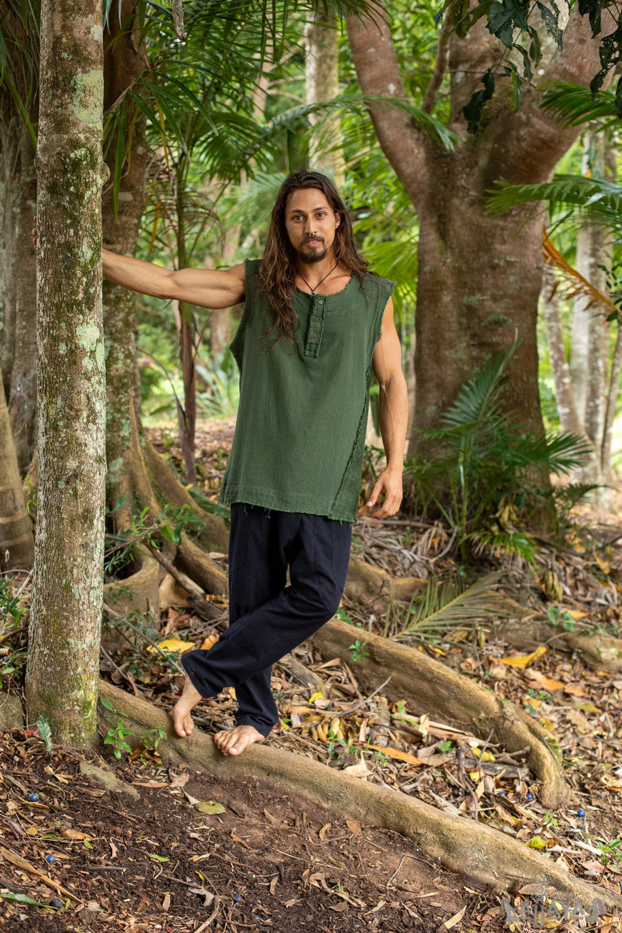 MENS TANK TOP HANDMADE GREEN NEO - Trancentral Shop