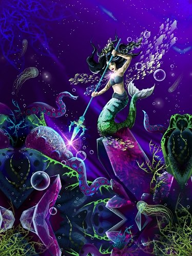 Mermaid Vs Octopus Psychedelic Fluorescent UV-Reactive Backdrop Tapestry Blacklight Poster - Trancentral Shop