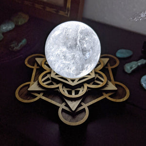 Metatron's Cube LED Crystal / Sphere Stand - with Selenite Sphere - Trancentral Shop