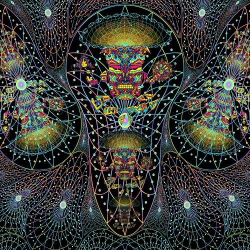 Mushroom God Space UV Backdrop XL Dark Tapestry Psychedelic Fluorescent Wall Art - Trancentral Shop