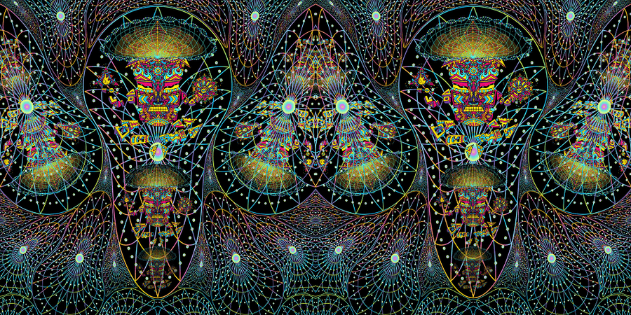Mushroom God Space UV Backdrop XL Dark Tapestry Psychedelic Fluorescent Wall Art - Trancentral Shop