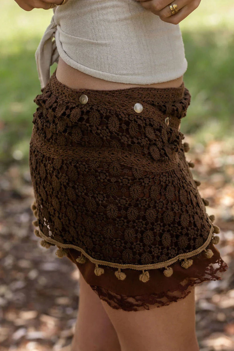 PIXIE LACE MINI SKIRT BROWN - Trancentral Shop