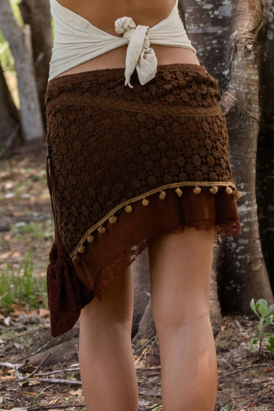 PIXIE LACE MINI SKIRT BROWN - Trancentral Shop