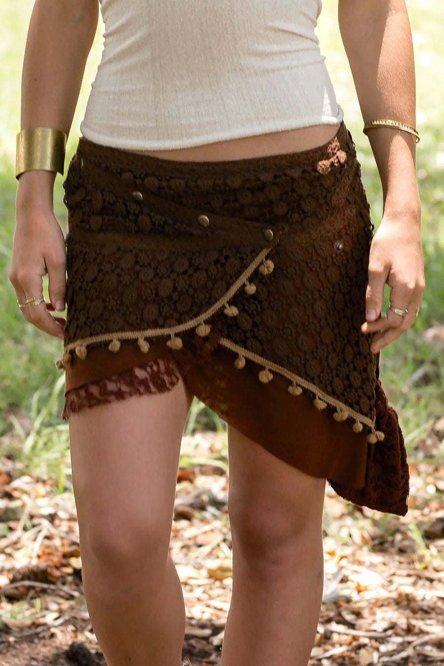 PIXIE LACE MINI SKIRT BROWN - Trancentral Shop