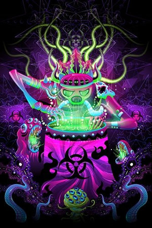 Post Apocalypse Shaman Psychedelic Fluorescent UV-Reactive Backdrop Tapestry Blacklight Poster - Trancentral Shop