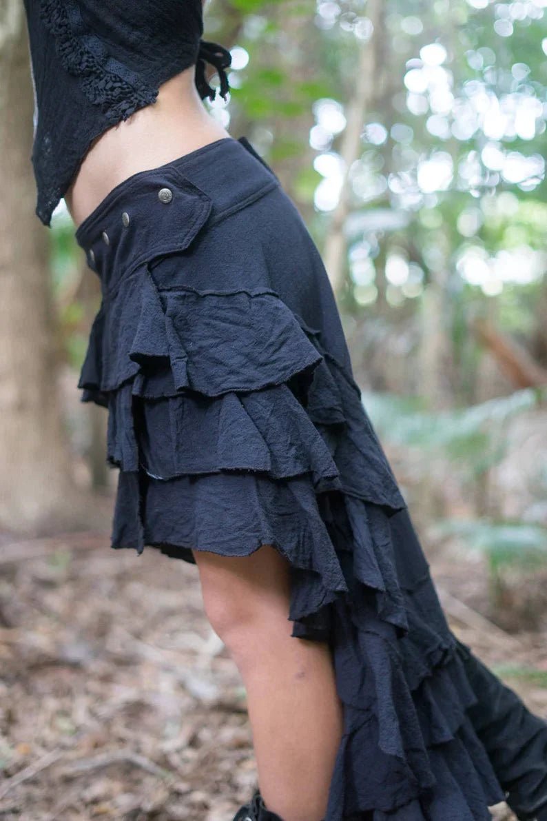 RUFFLE SKIRT BLACK - Trancentral Shop