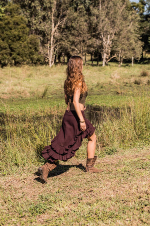 RUFFLE SKIRT BROWN - Trancentral Shop