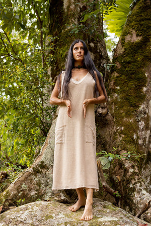 SAANUK BEIGE MAXI COTTON DRESS POCKETS - Trancentral Shop