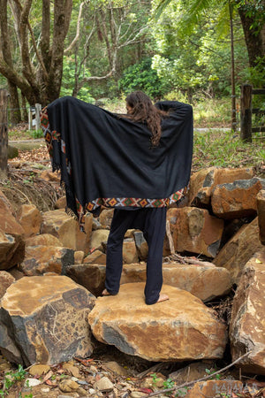 SADHU BLACK SHAWL HANDWOVEN WOOL MEDITATION - Trancentral Shop